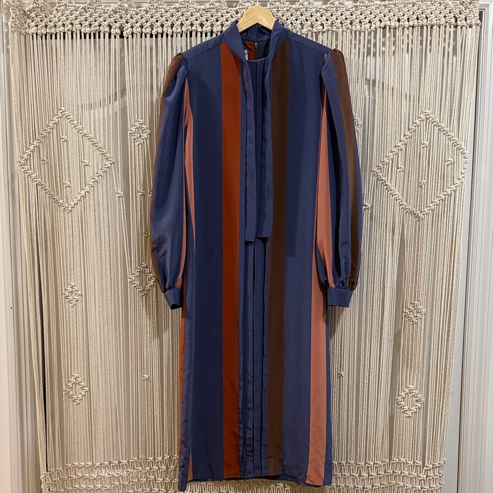 Lawrence Greer Vintage Long-Sleeve Vertical Stripe Midi Dress